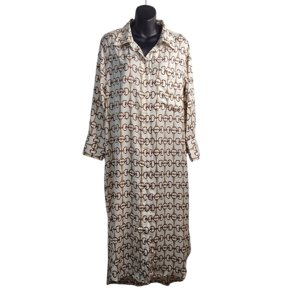 Banana Republic Dresses & Skirts - Banana Republic Maxi Shirt dress Petite  Medium White Brown Size M NWT